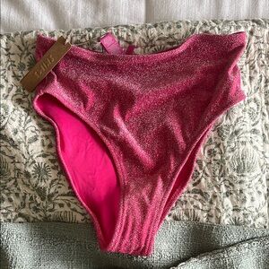 Skims Glitter Mid Waist Bikini Bottom in Magenta